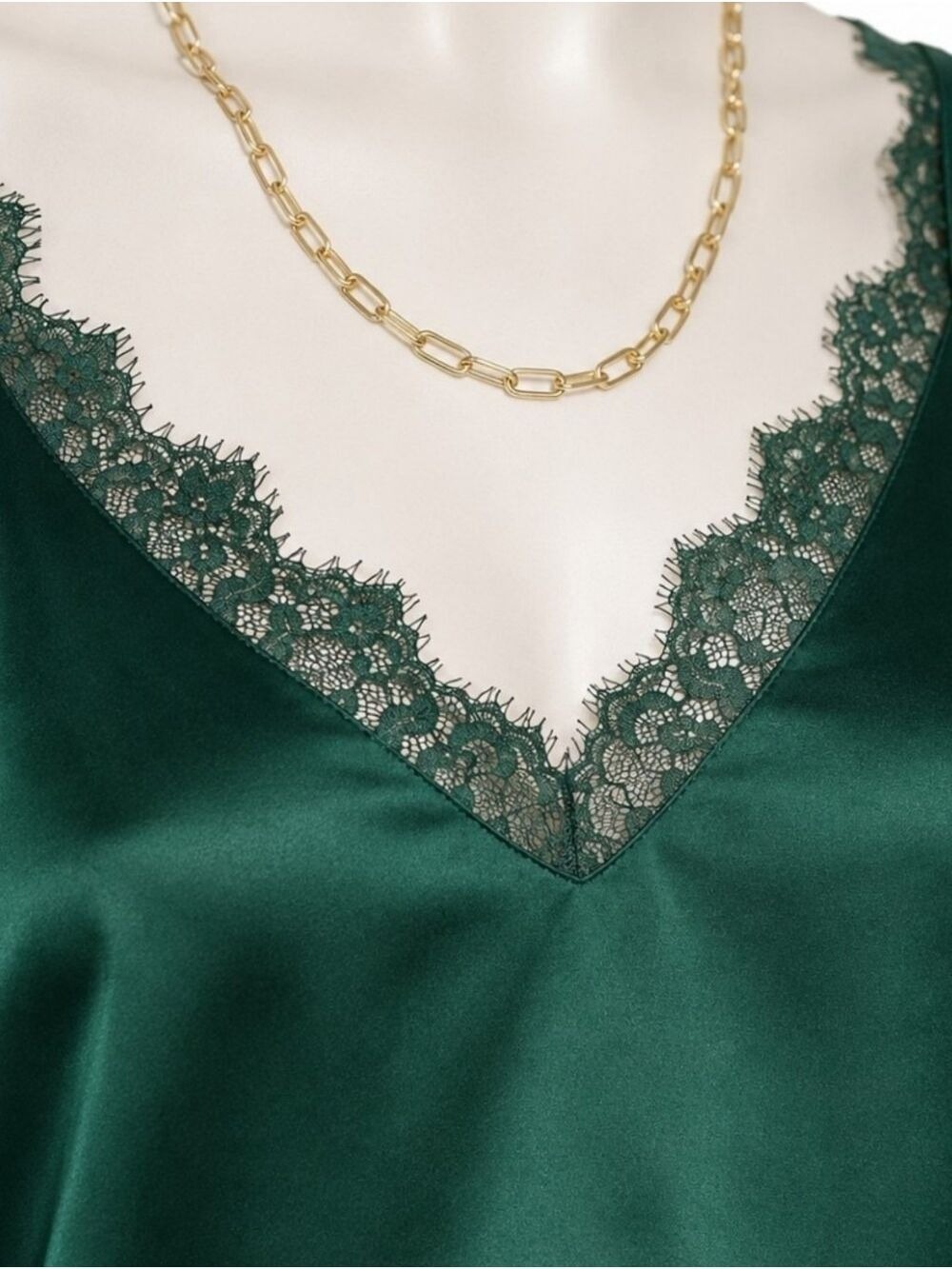 Emerald Satin Lace Cami Tank Small NWT By Skies Are Blue Quiet Luxury Chic - Picture 5 of 10